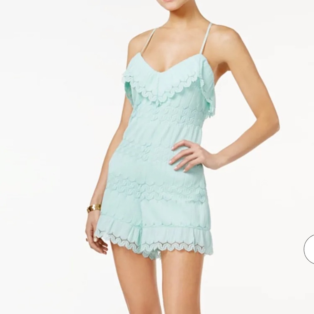 Guess Vita Mixed,Lace Ruffled Romper, Fair Aqua Sz S